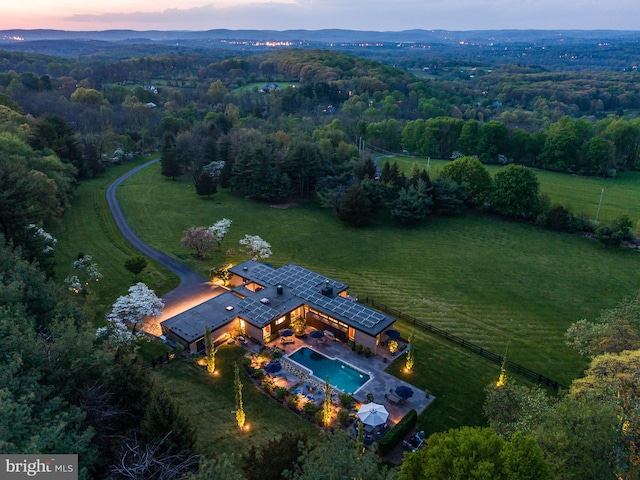 view of aerial view at dusk