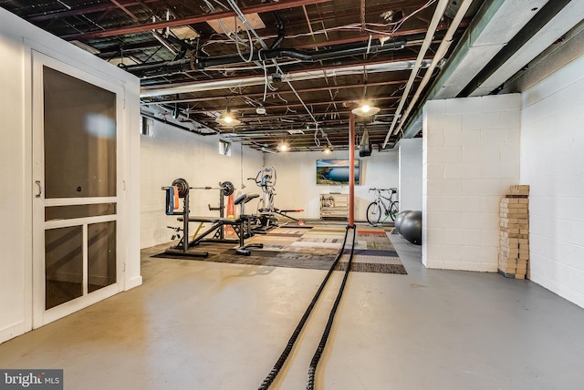 workout room with concrete floors