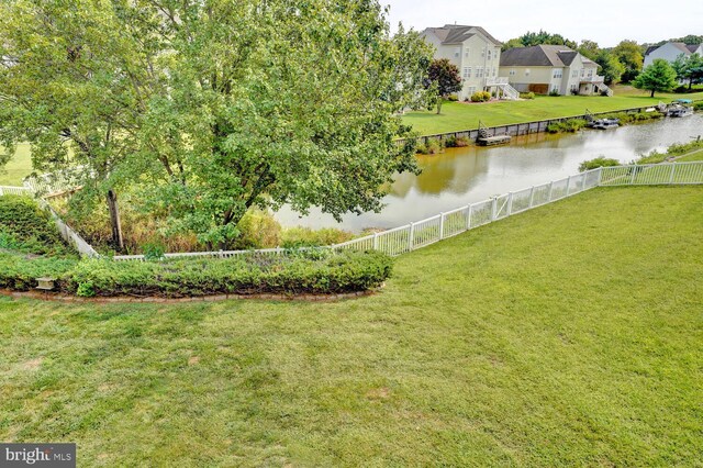 property view of water featuring fence