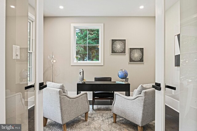 home office featuring a wealth of natural light and hardwood / wood-style flooring