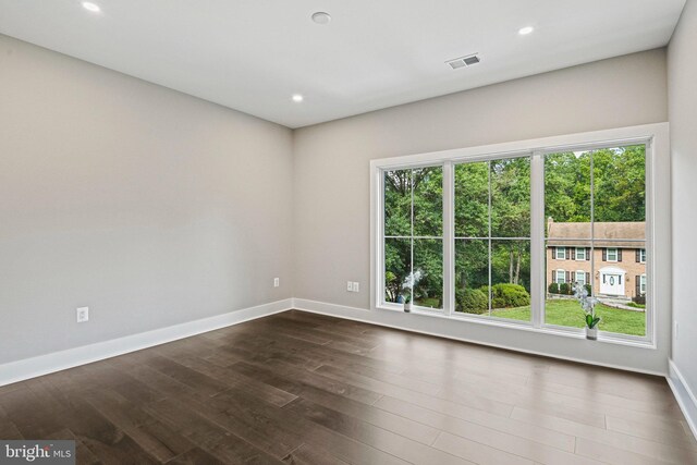 spare room featuring dark wood-type flooring and a healthy amount of sunlight