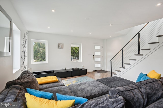 living room with hardwood / wood-style floors