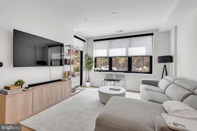 living room with light hardwood / wood-style floors