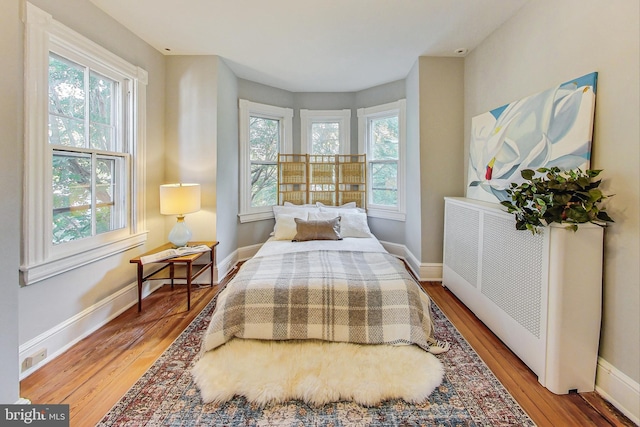 bedroom with multiple windows and hardwood / wood-style floors