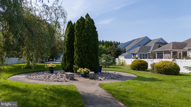 view of home's community with a yard