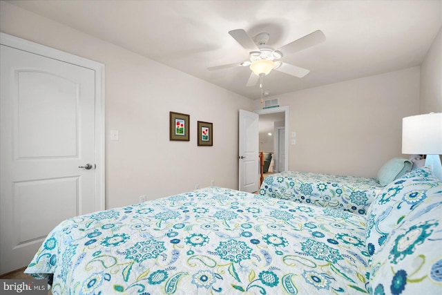 bedroom featuring ceiling fan and visible vents