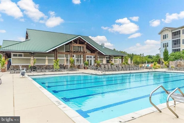 view of pool featuring a patio and a gazebo