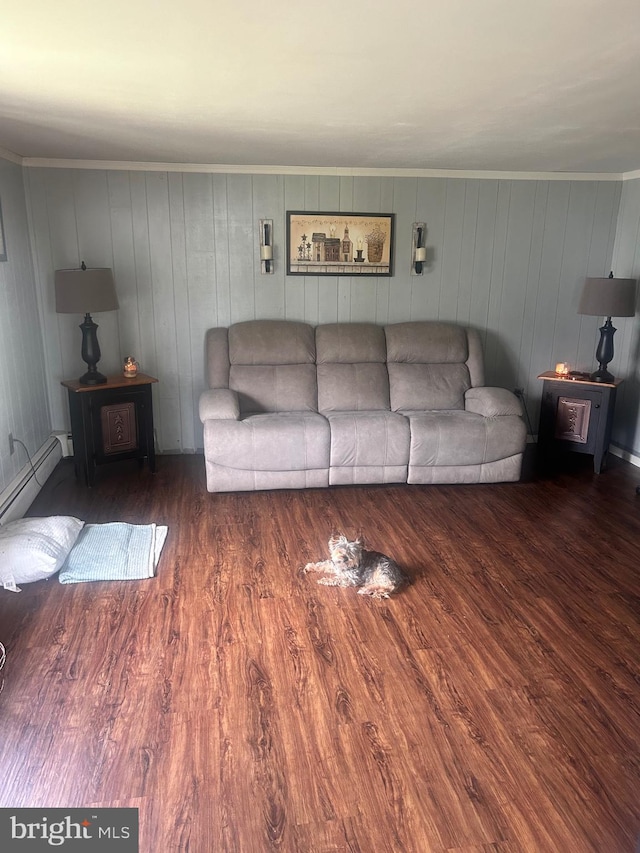 unfurnished living room featuring crown molding and dark hardwood / wood-style flooring