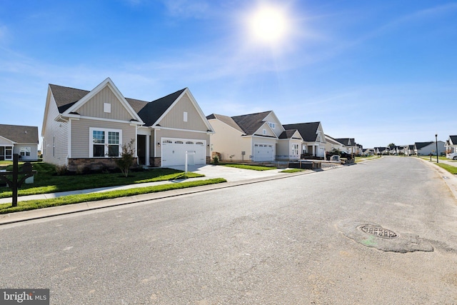 view of road with sidewalks and a residential view