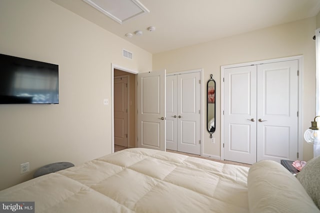 bedroom featuring multiple closets