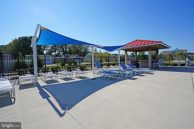 view of swimming pool featuring a patio area