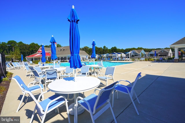 view of swimming pool featuring a patio area