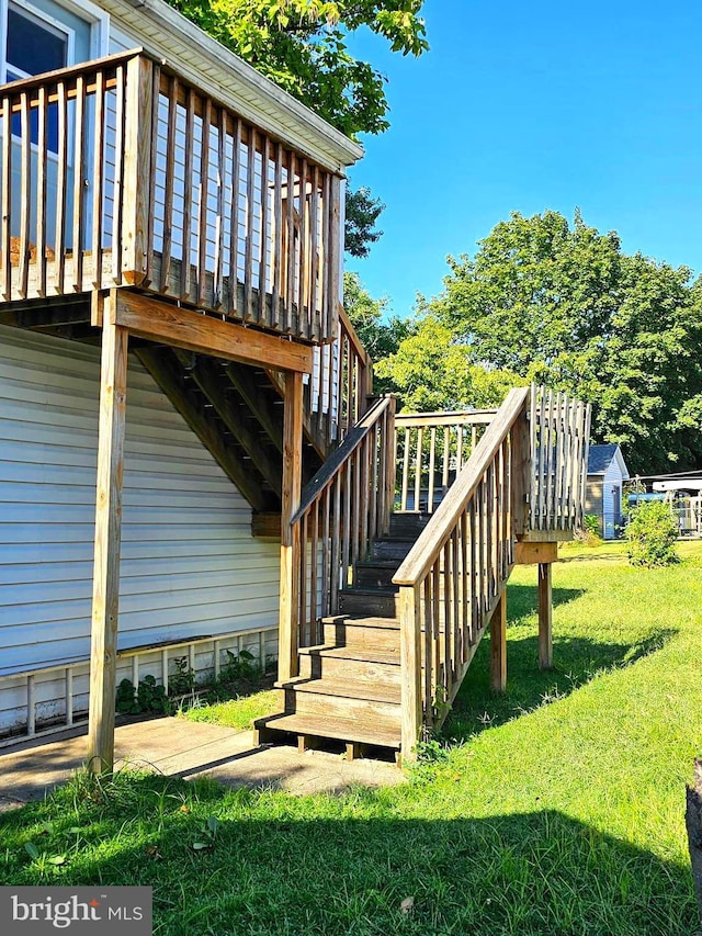 exterior space with stairs and a wooden deck