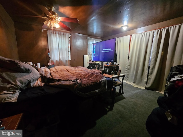 bedroom featuring carpet flooring and ceiling fan