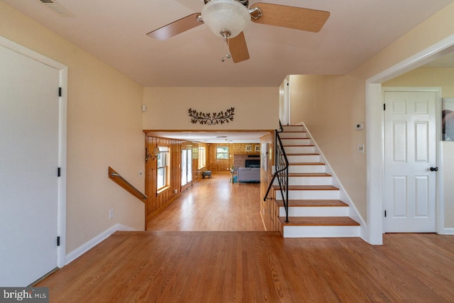 interior space with french doors, hardwood / wood-style flooring, and ceiling fan