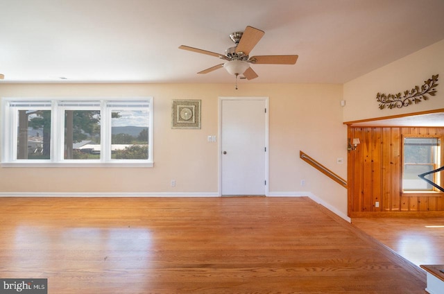 interior space featuring ceiling fan and light wood-type flooring