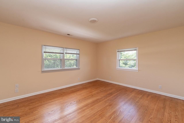 empty room with plenty of natural light and light hardwood / wood-style flooring