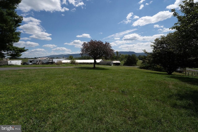 view of yard with a mountain view and a rural view