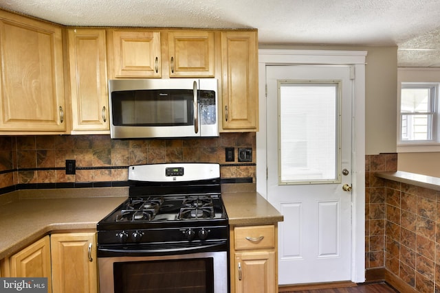 kitchen with appliances with stainless steel finishes and a textured ceiling