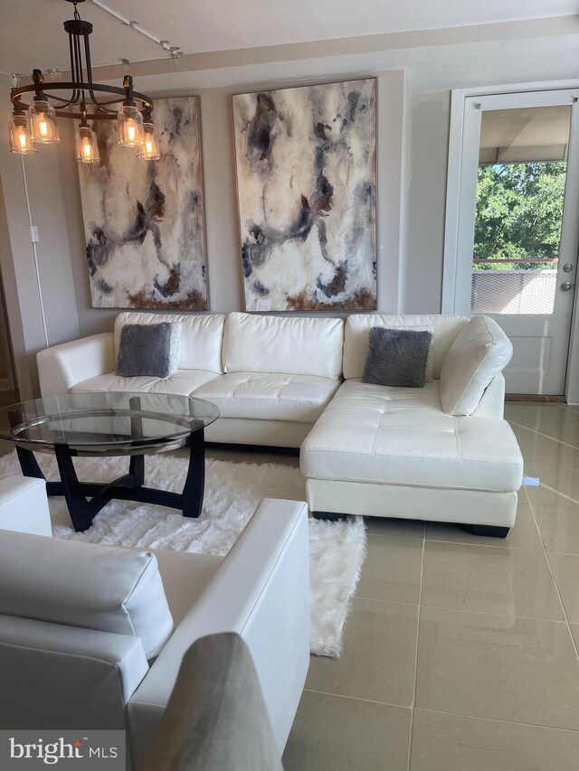 living room with light tile patterned floors