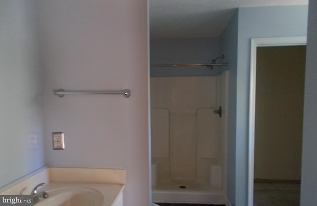 bathroom with walk in shower and sink