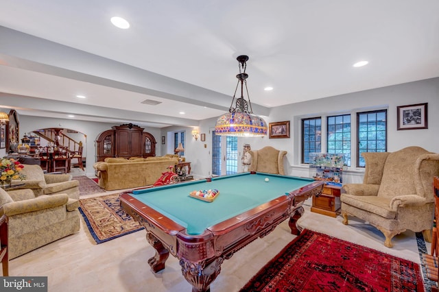 game room with recessed lighting and pool table