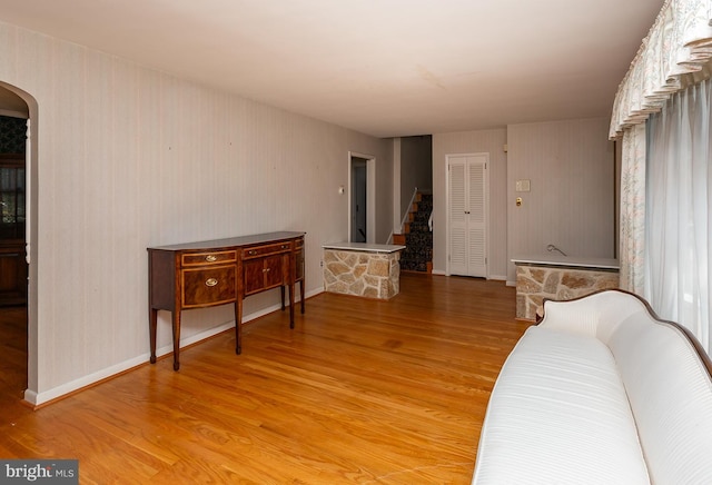 living room featuring light hardwood / wood-style floors