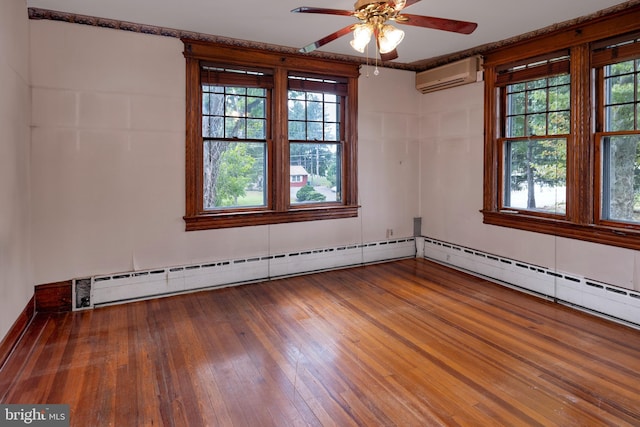 2000 Lawrence Rd, Lawrence Township, NJ 08648 - spare room featuring a wall mounted AC, a ceiling fan, wood-type flooring, baseboard heating, and baseboards