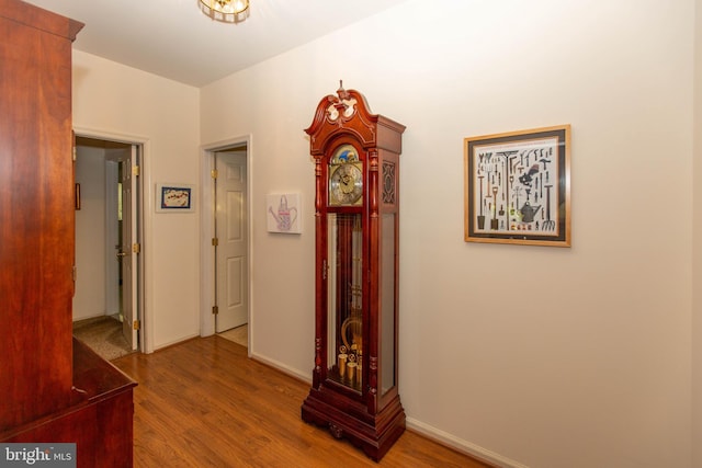 hallway with hardwood / wood-style flooring