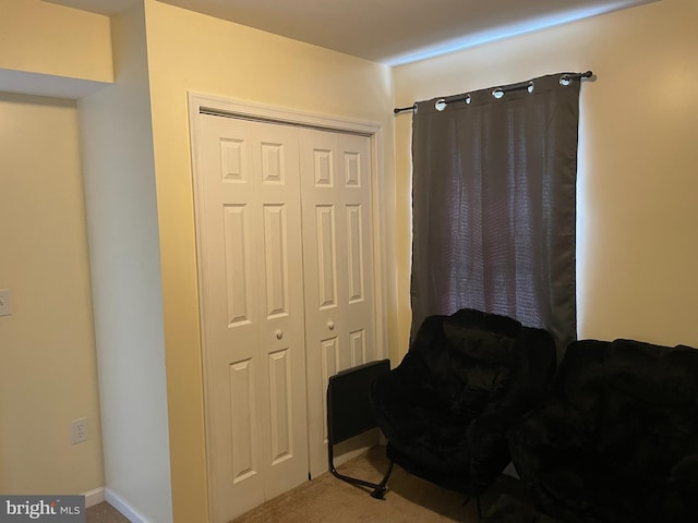 sitting room with carpet floors