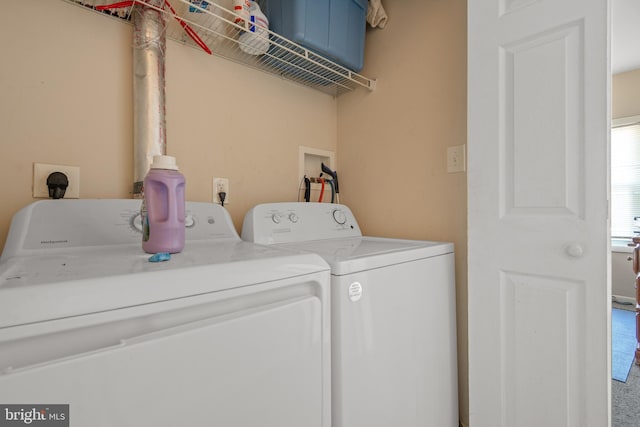 washroom with carpet flooring and washer and dryer