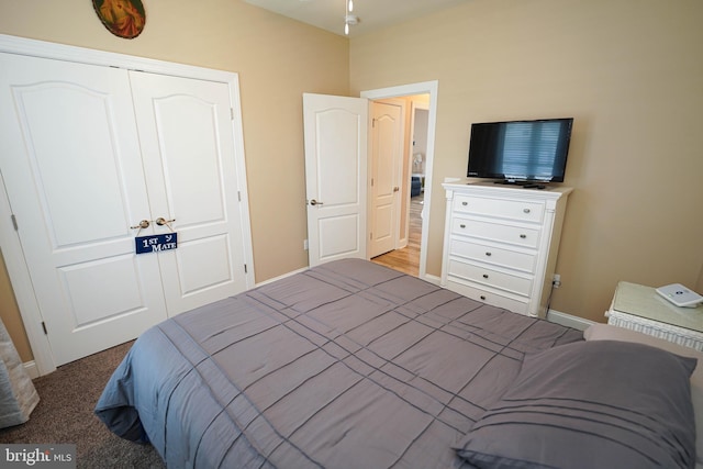 bedroom featuring carpet floors and a closet