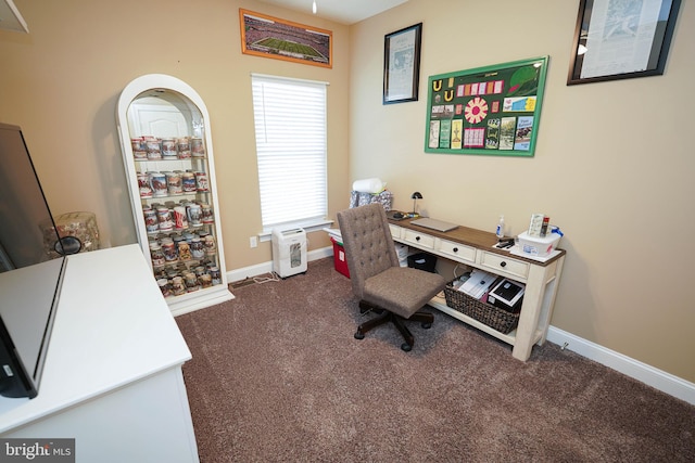 home office featuring a healthy amount of sunlight and carpet flooring