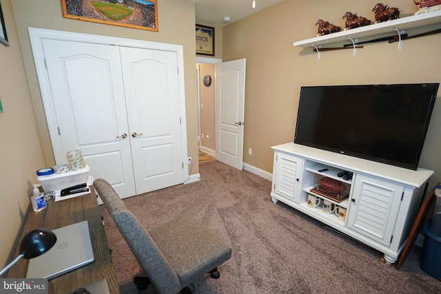 home office with carpet flooring