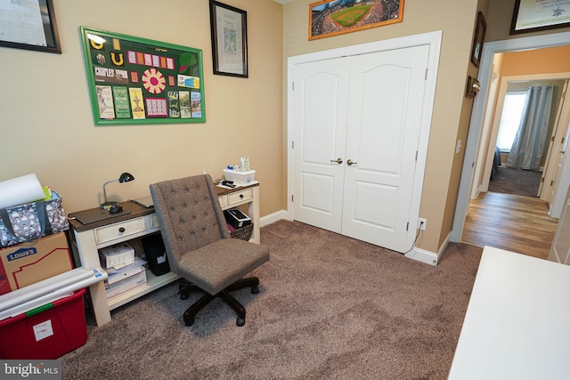 home office with carpet floors