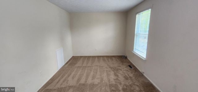 carpeted spare room featuring a textured ceiling