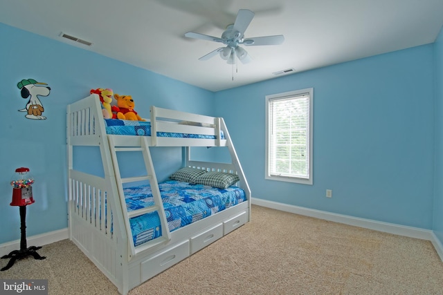 bedroom featuring ceiling fan and carpet flooring