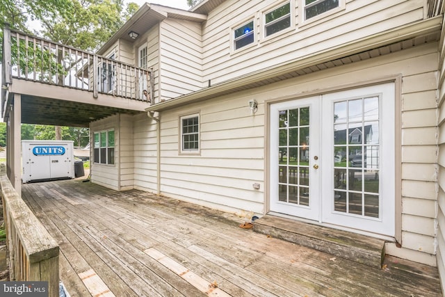 wooden terrace with french doors