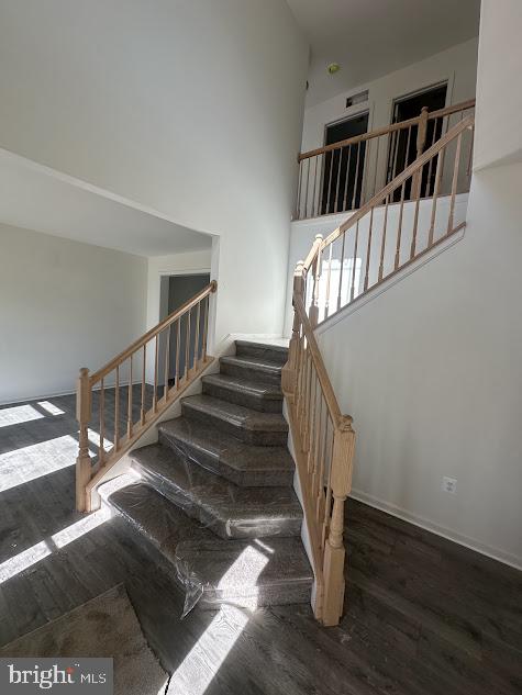 stairway featuring hardwood / wood-style floors