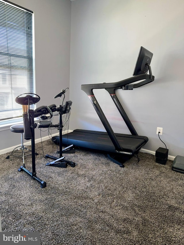 exercise room with carpet