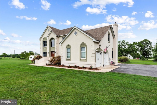 view of front facade featuring a garage and a front yard