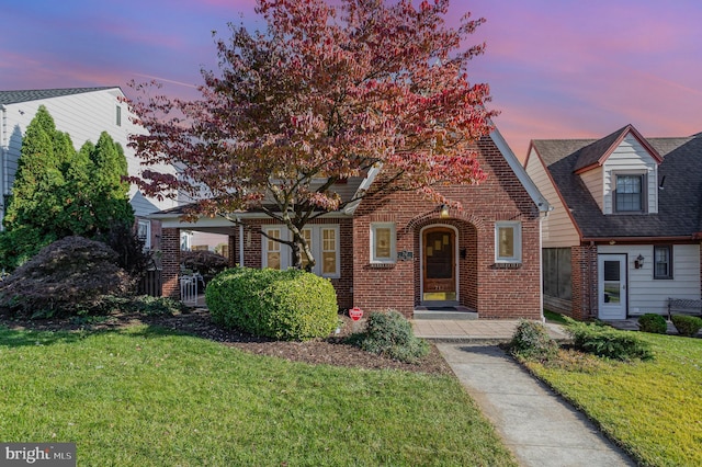 view of front of property featuring a yard