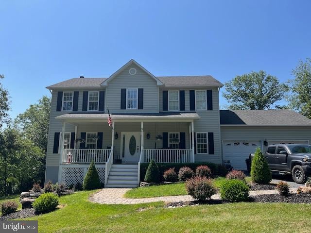 1159 Stoney Bottom Rd, Front Royal, VA 22630 - colonial house with a porch, an attached garage, and a front yard