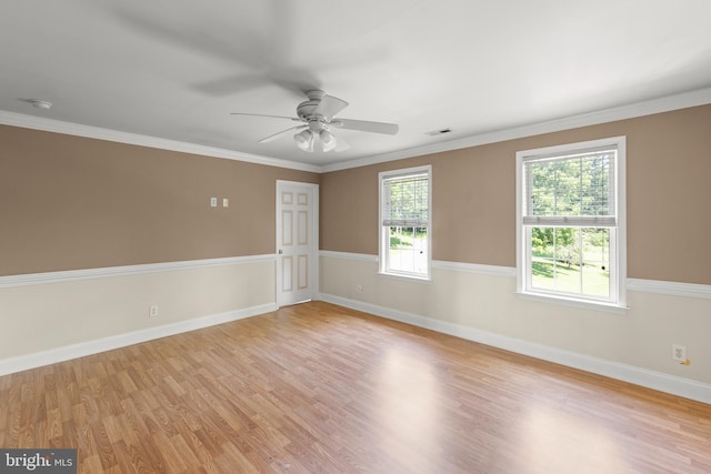 1159 Stoney Bottom Rd, Front Royal, VA 22630 - spare room featuring light wood-style floors, a ceiling fan, crown molding, and a smoke detector