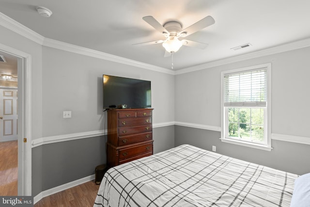 1159 Stoney Bottom Rd, Front Royal, VA 22630 - bedroom with wood finished floors, ornamental molding, and a ceiling fan