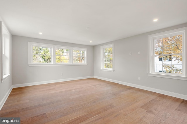 spare room featuring plenty of natural light and light wood-type flooring