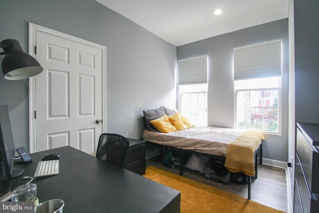 bedroom with wood-type flooring