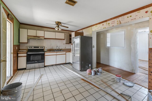 kitchen with stainless steel appliances, ceiling fan, plenty of natural light, and sink