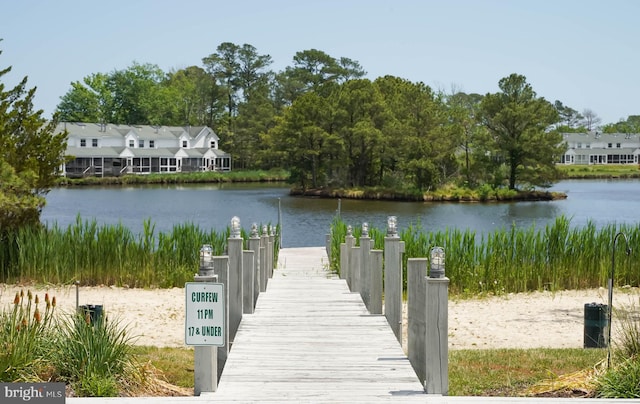 view of dock featuring a water view