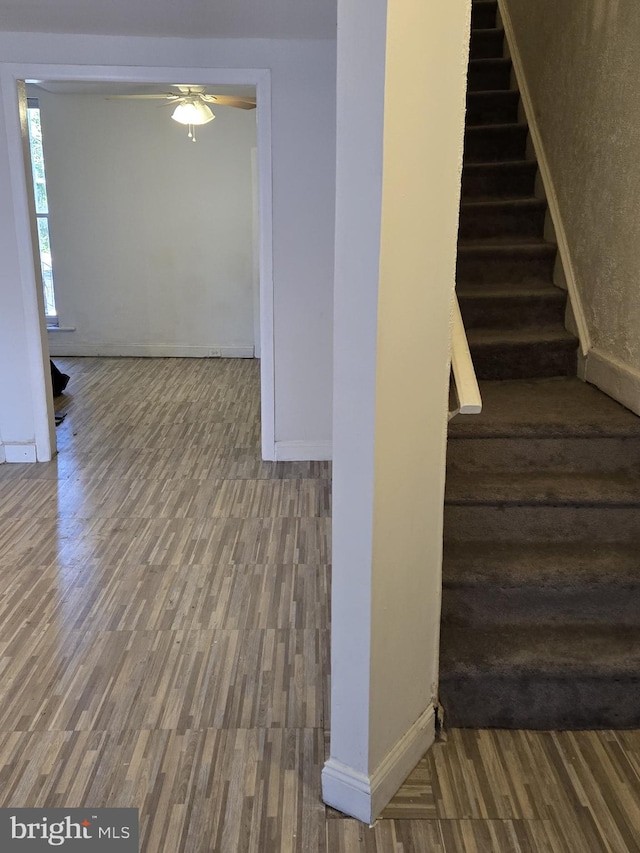1646 N 62nd St, Philadelphia, PA 19151 - stairway with wood finished floors, baseboards, and a ceiling fan